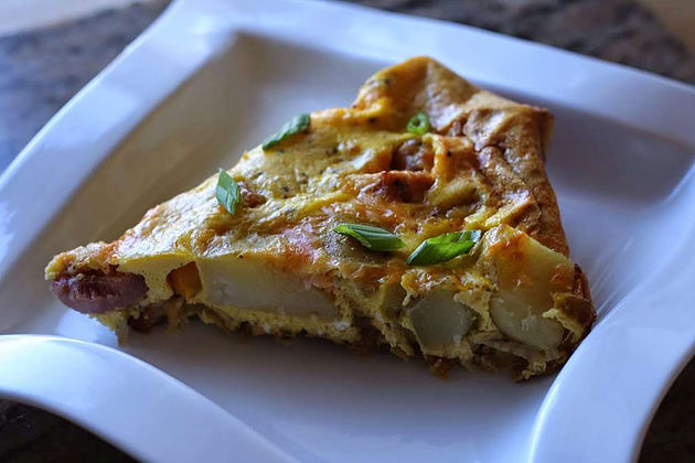Asparagus, Ham, and Gruyère Frittata with Basil Infused EVOO
