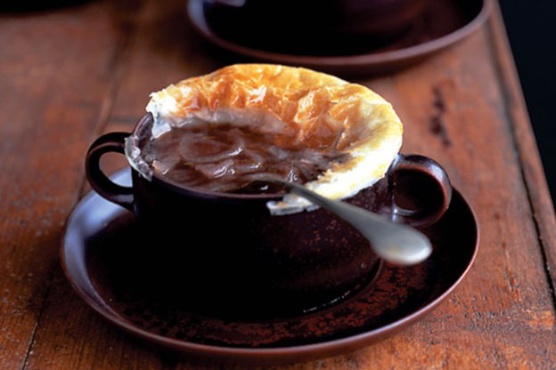 Onion Soup with a Flaky Pastry Crust